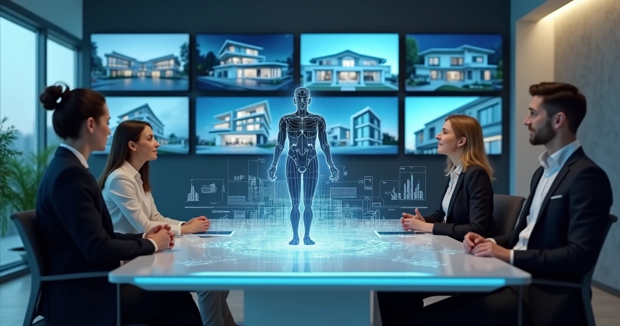 Assistente virtual imobiliário atendendo clientes em mesa digital