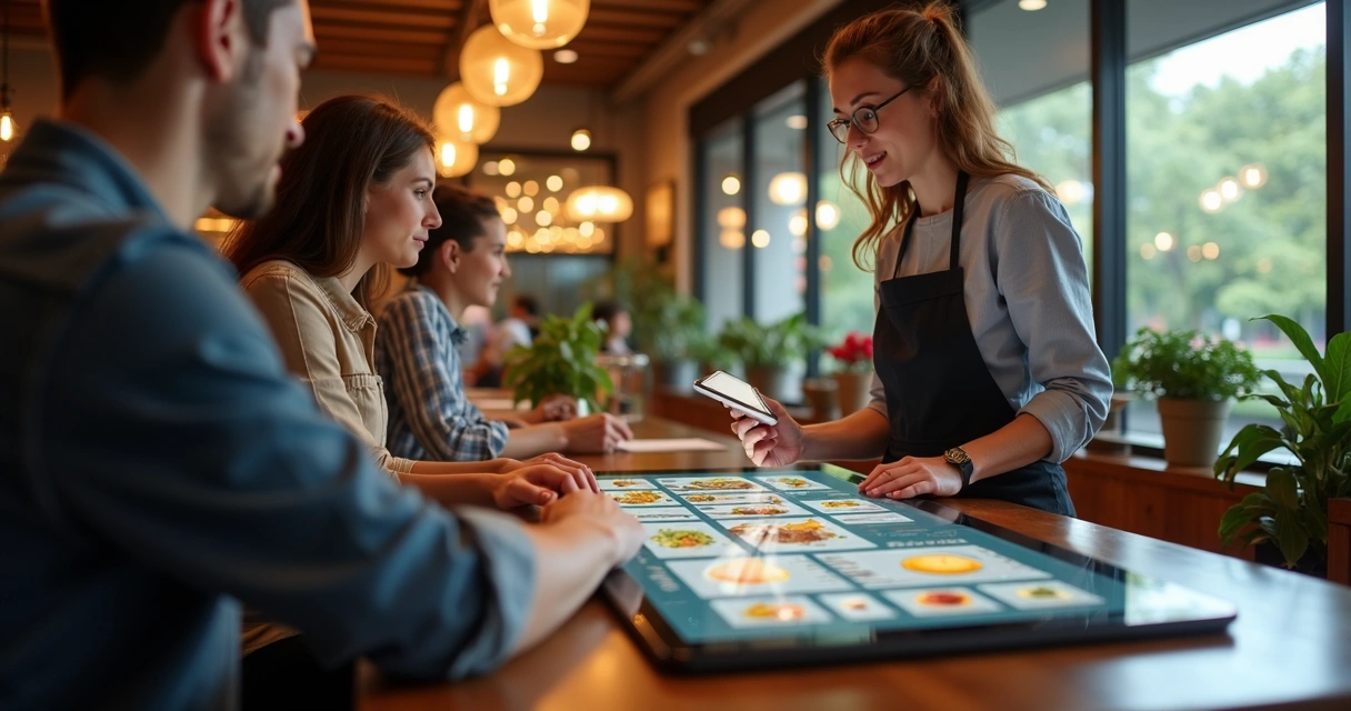Cardápio digital interativo em mesa de restaurante 
