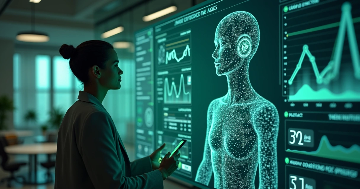 Atendente virtual com inteligência artificial analisando mensagens do WhatsApp em tela digital. 