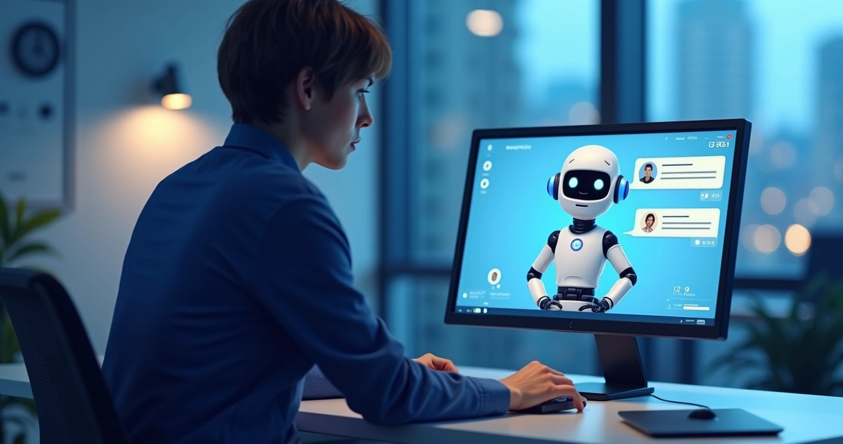 Chatbot IA conversando com usuário em tela de computador 