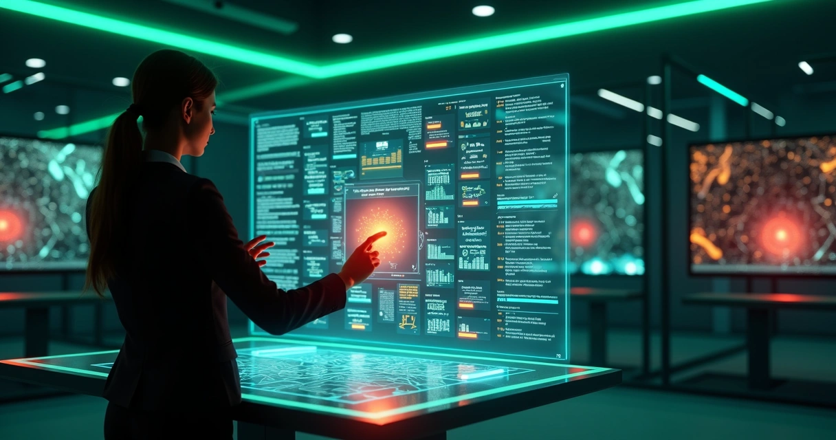Central de operação analisando prioridades de tickets do WhatsApp em tela holográfica 