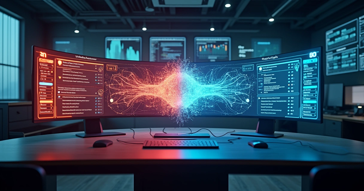 Interface de IA separando pedidos urgentes e tarefas rotineiras em telas distintas 