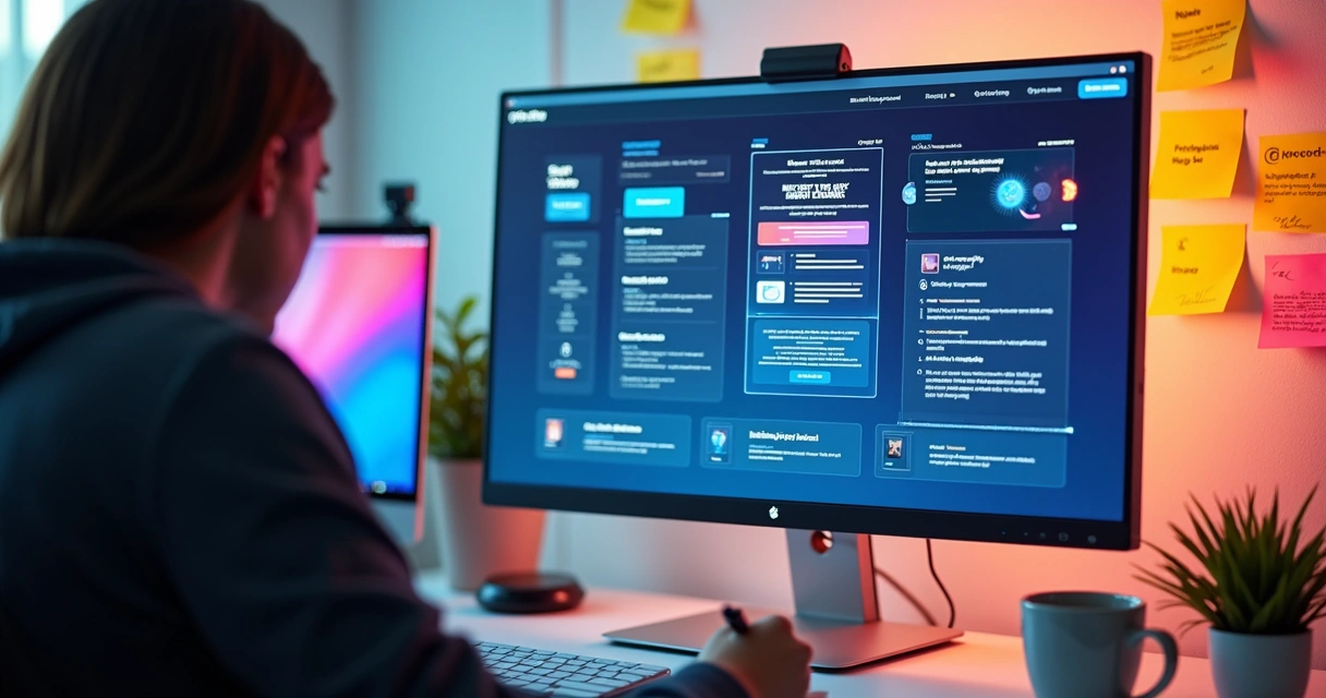 IA sugerindo textos e imagens durante montagem de página web 