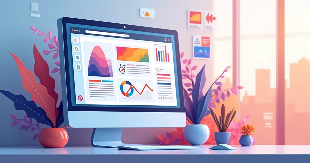 Tela de computador mostrando IA criando site colorido 