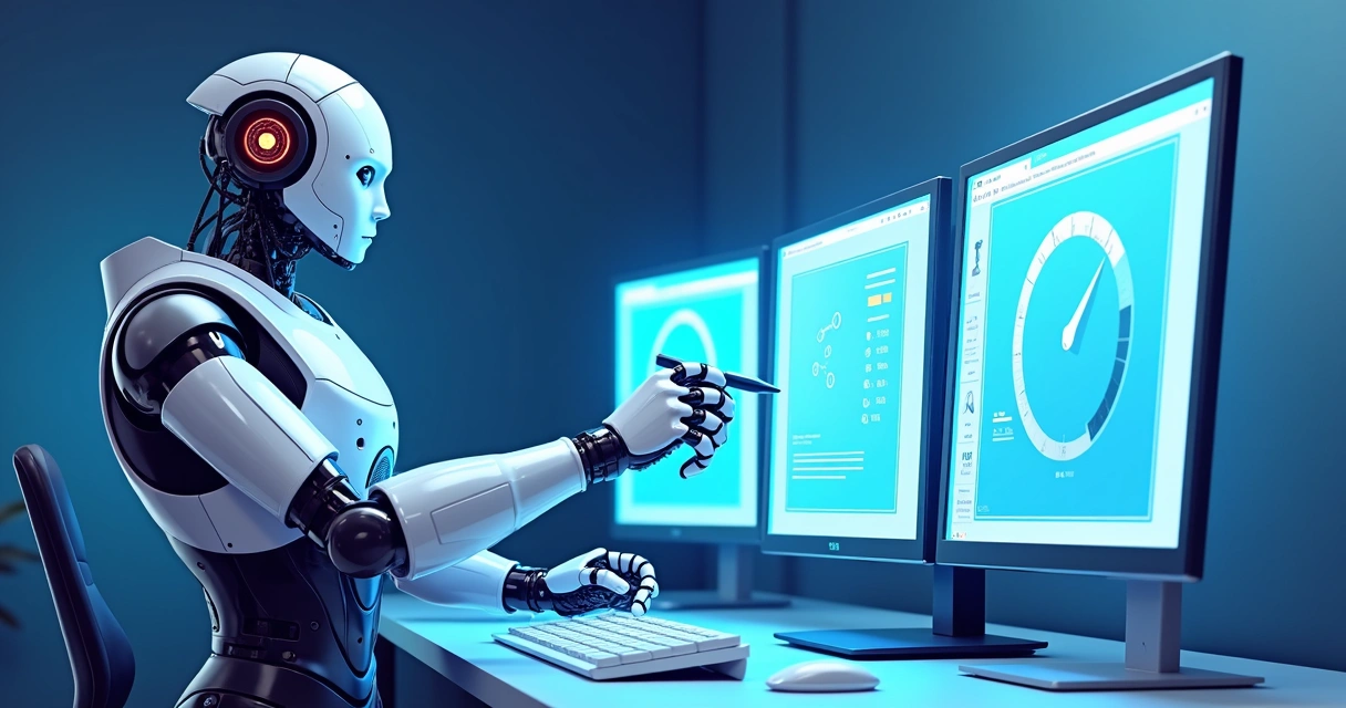 Ilustração de IA criando páginas web rápidas e otimizadas 