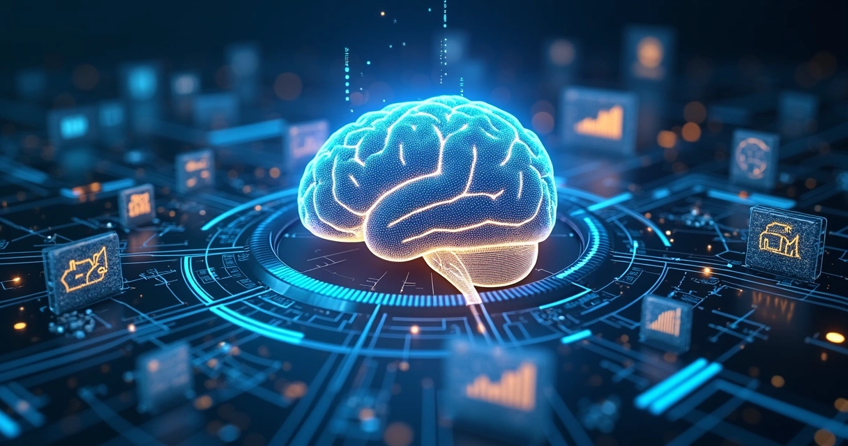 Visualização conceitual de inteligência artificial processando dados em mídia digital 