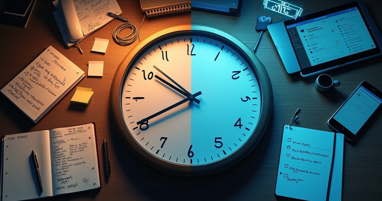 Relógio dividido entre trabalho manual e vendas automatizadas por IA 