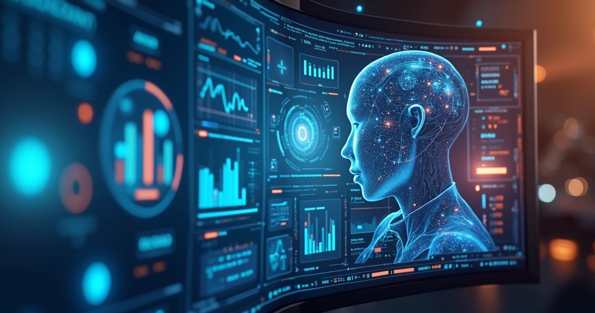 Interface de app no-code mostrando IA analisando e atualizando dados