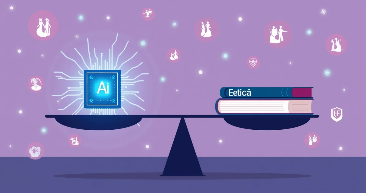 Balança equilibrando tecnologia e ética 