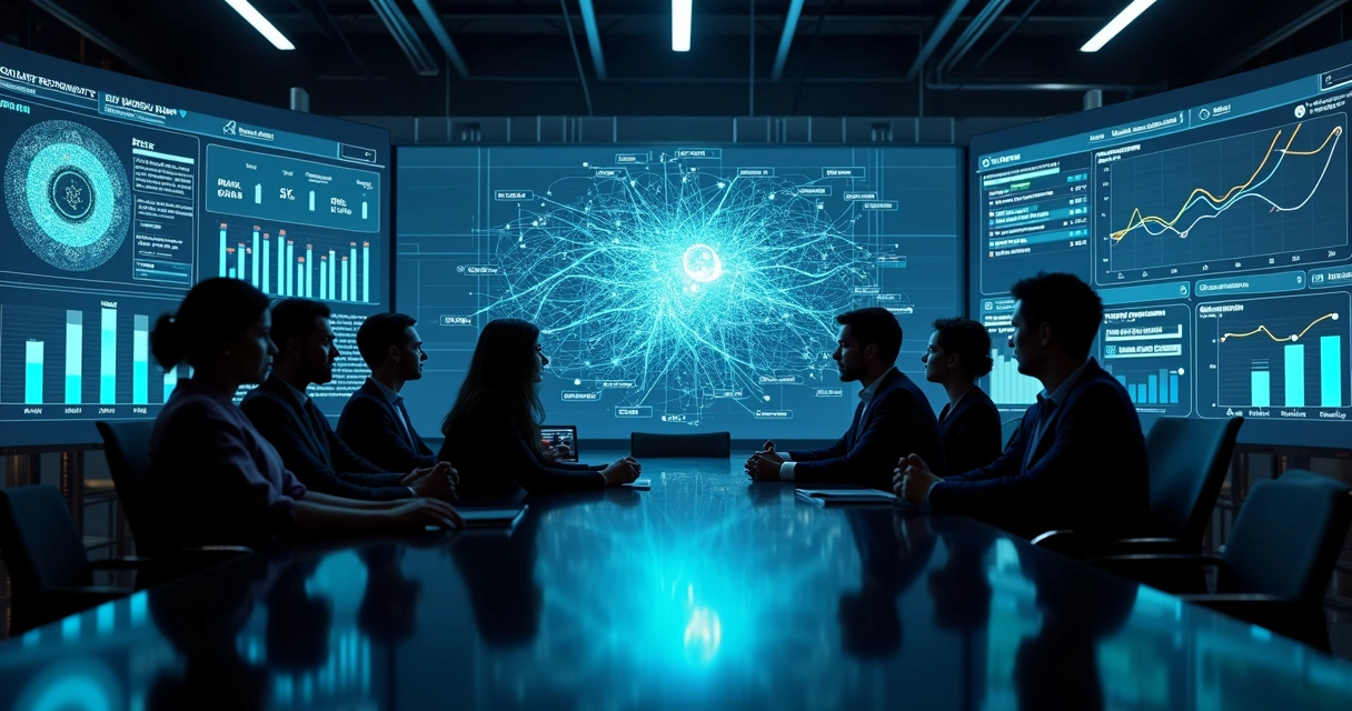 Painel digital com modelo de IA transparente e explicações destacadas 