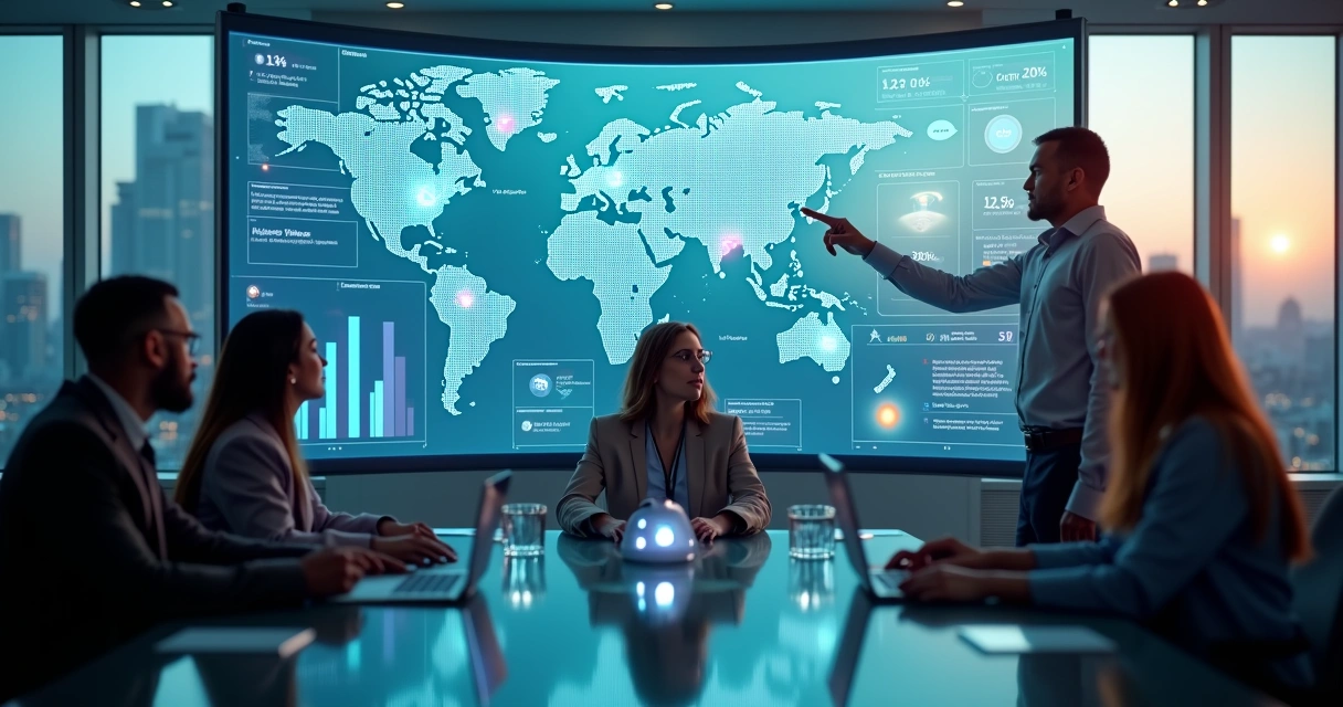 Agente de IA em tela gigante analisando dados de franquias e atendimento ao cliente 