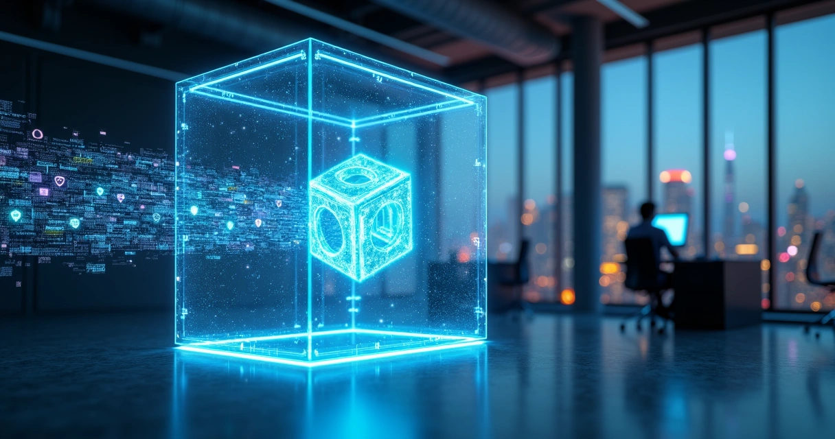 Cofre digital protegendo fluxo de dados de inteligência artificial 