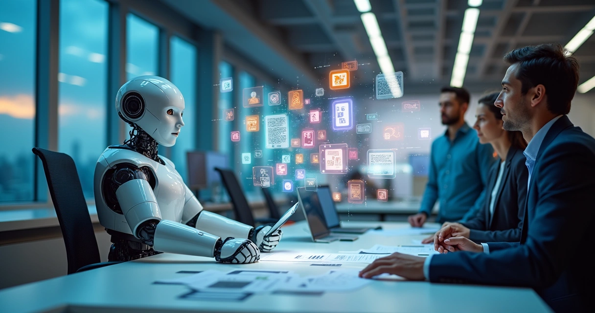 Robô gerando textos e imagens digitalmente 