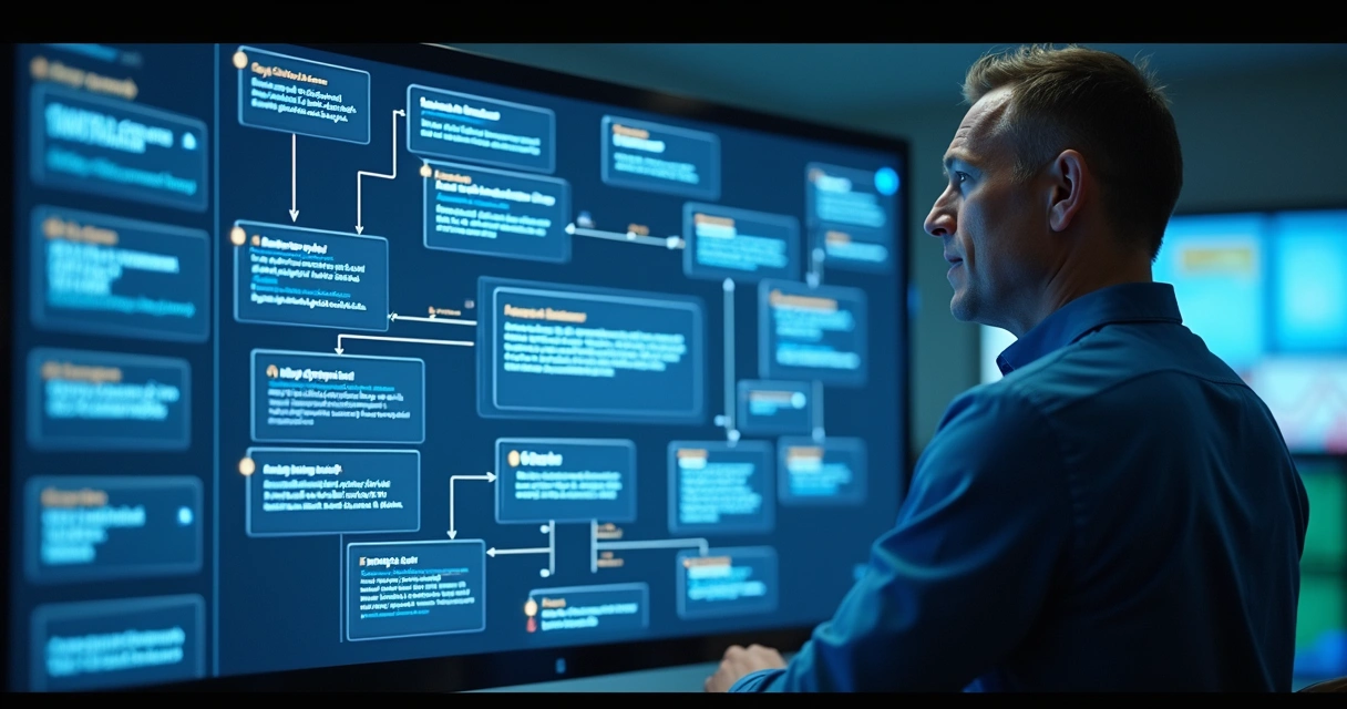 Fluxo digital visual sendo criado pela IA em tela de sistema empresarial