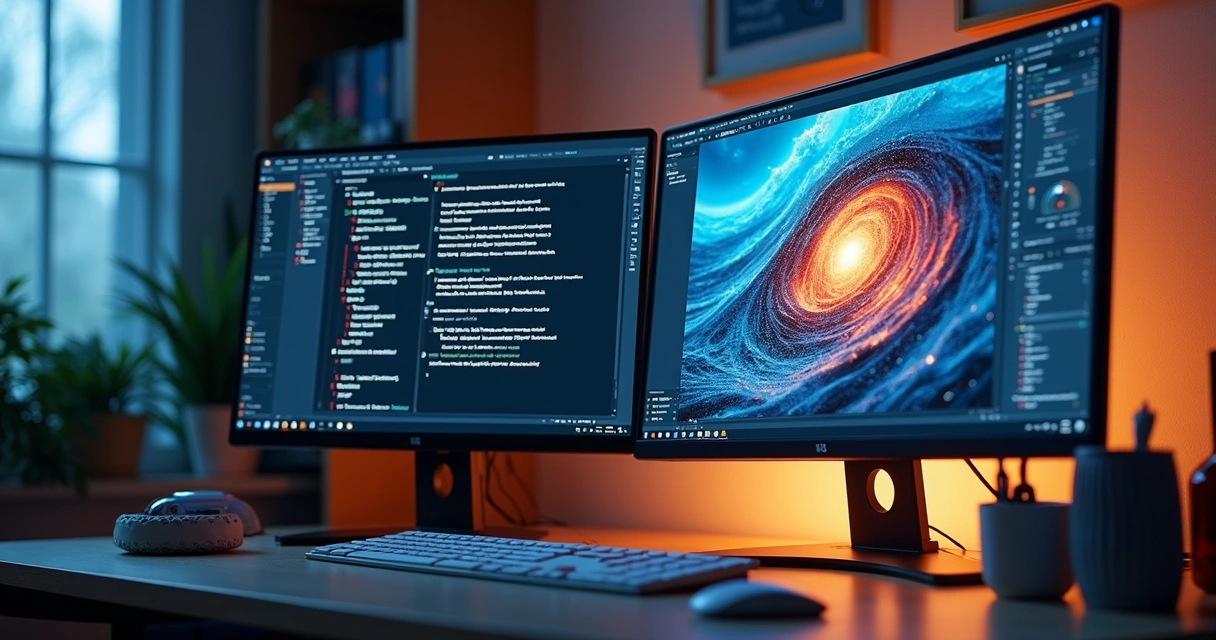 Computador gerando imagens e textos com IA.