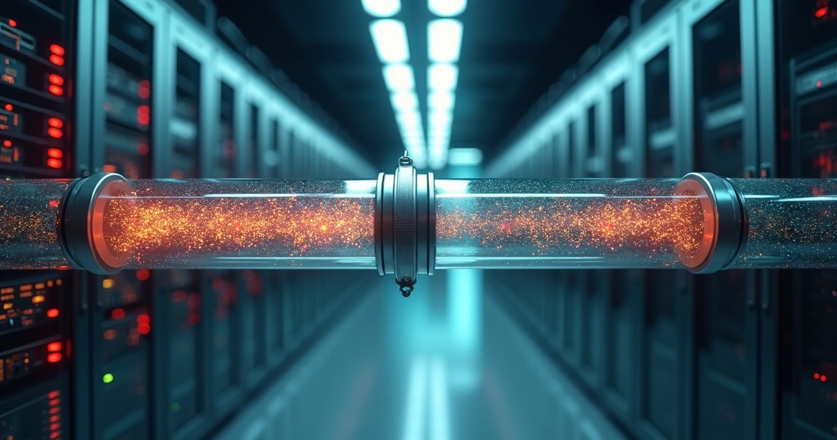 Representação de IA filtrando grande volume de incidentes de TI em tempo real 