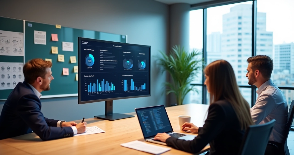 Gestor imobiliário analisando opções de inteligência artificial na tela do computador 