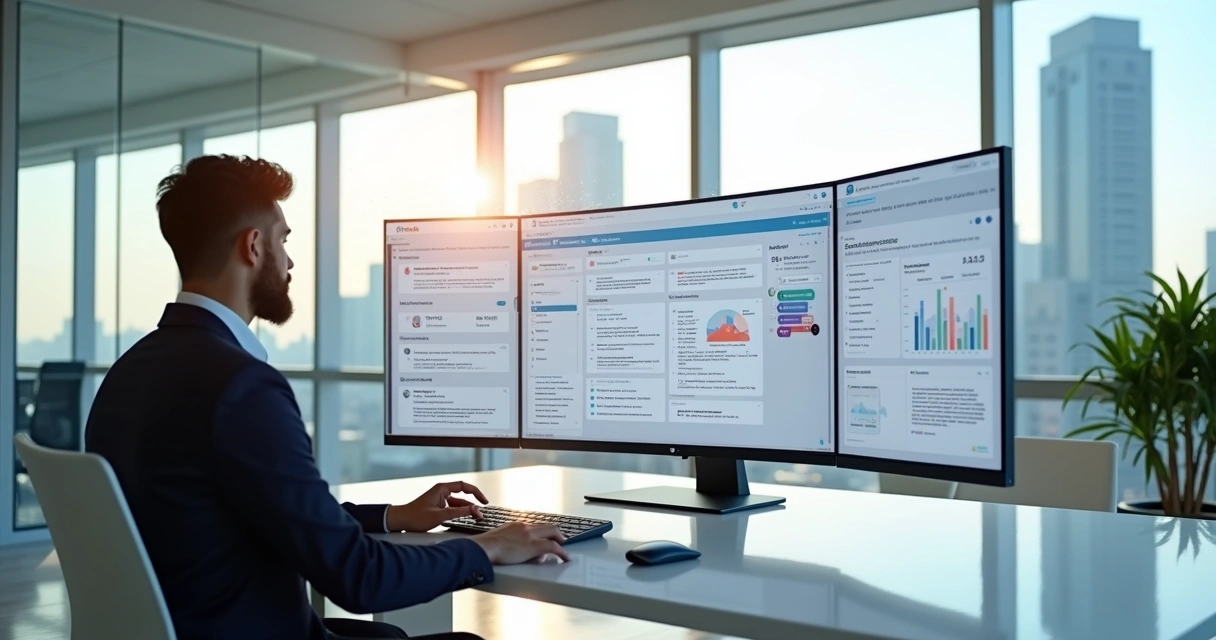 Corretor imobiliário usando painel com inteligência artificial para atendimento a clientes 