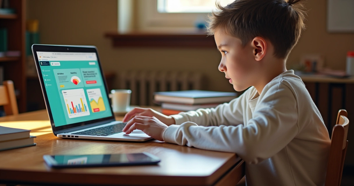 Estudante acessando plataforma de ensino personalizada em notebook 