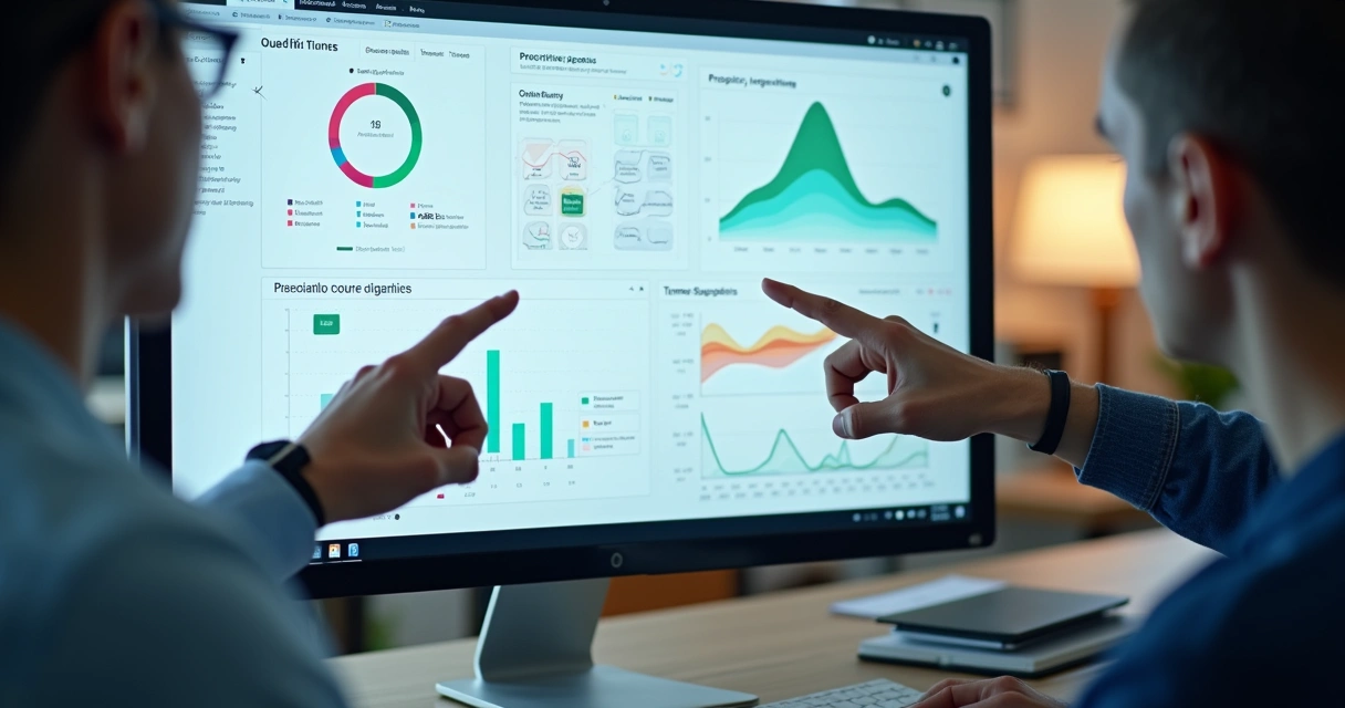 Interface de sistema de planejamento com gráficos preditivos em tela. 