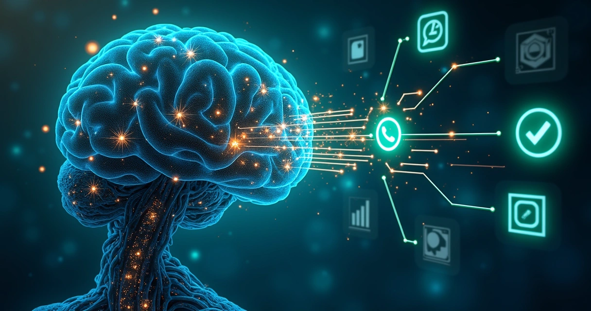 Ilustração de inteligência artificial processando dados de leads