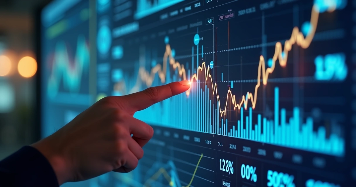 Painel digital mostrando gráficos e previsão de vendas com IA 