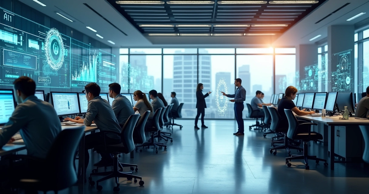 Centro administrativo com pessoas usando computadores modernos 