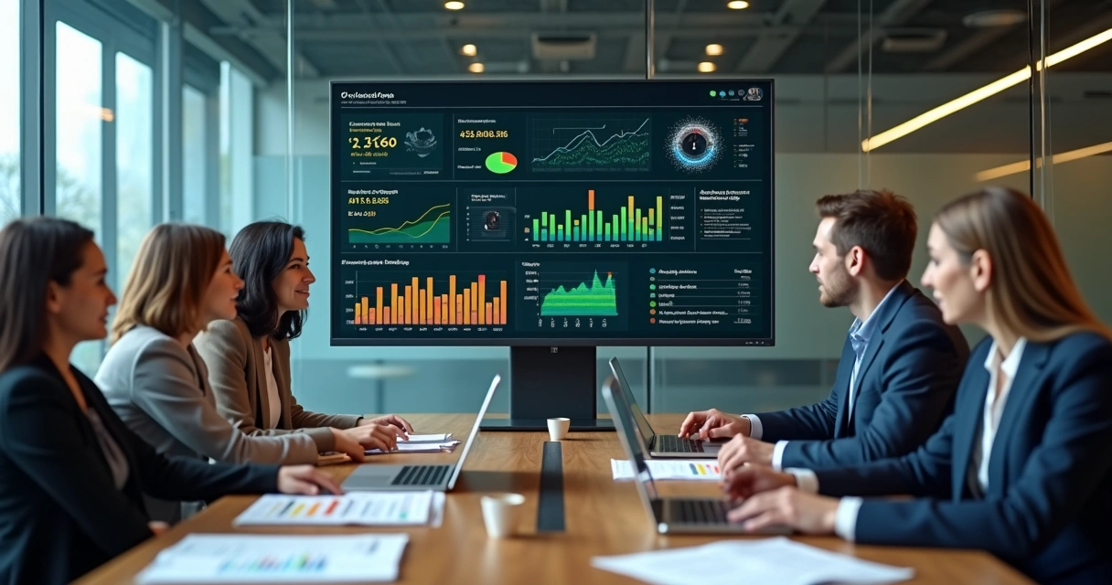 Painel financeiro com gráficos de inadimplência e ícones de inteligência artificial 