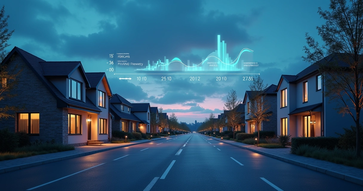 Linha do tempo virtual mostrando previsão de venda sobre casas residenciais 