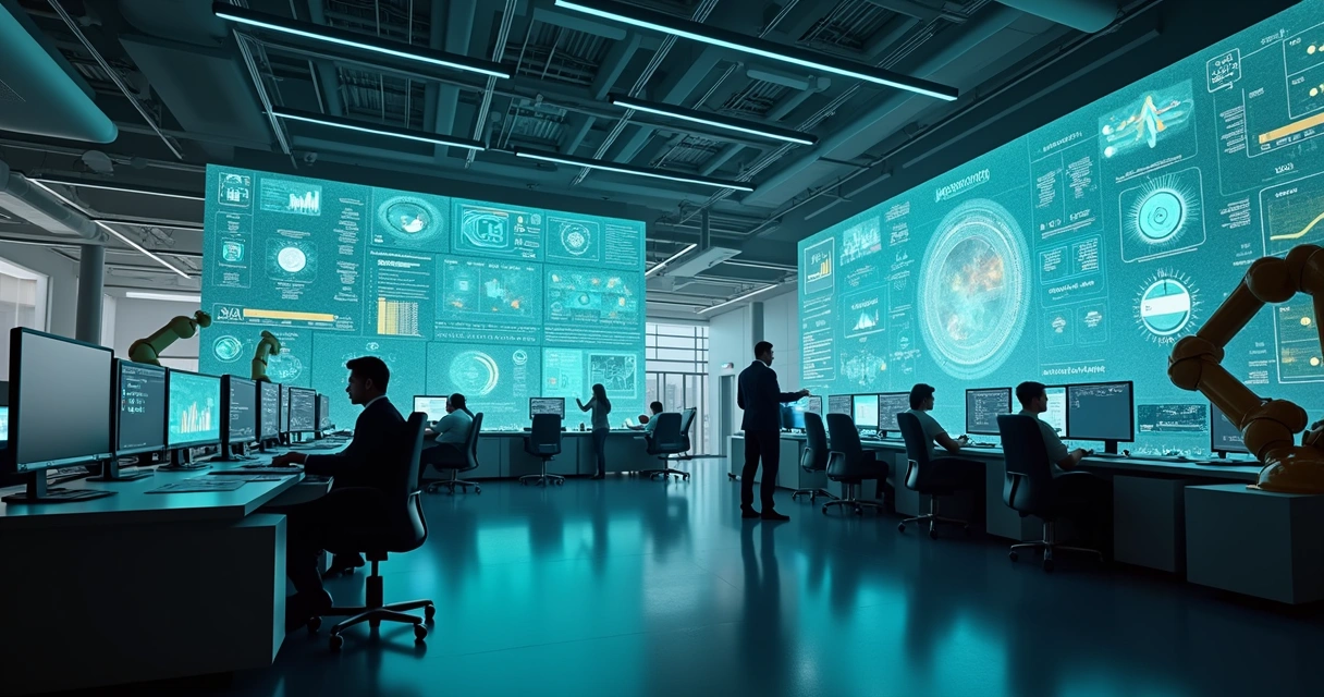 Fluxo de trabalho automatizado por IA em empresa moderna 