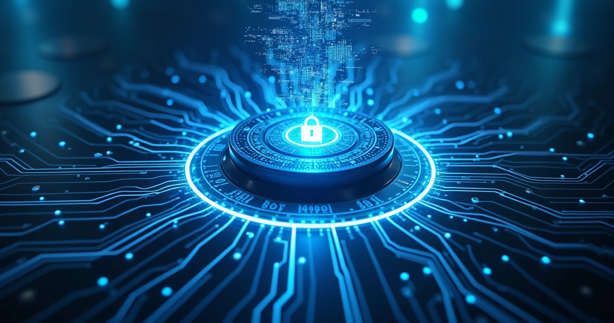 Representação gráfica de IA protegendo dados digitais 