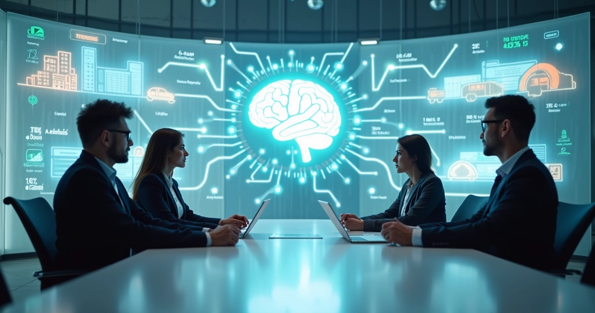 Equipe de vendas acompanhando em parede luminosa o fluxo de qualificação de leads com IA 