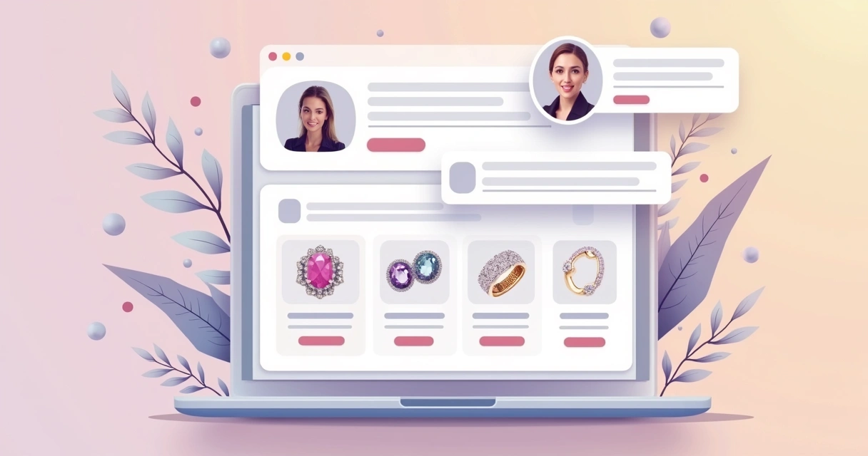 Janela de chat de IA com indicação de catálogo B2B de bijuterias 