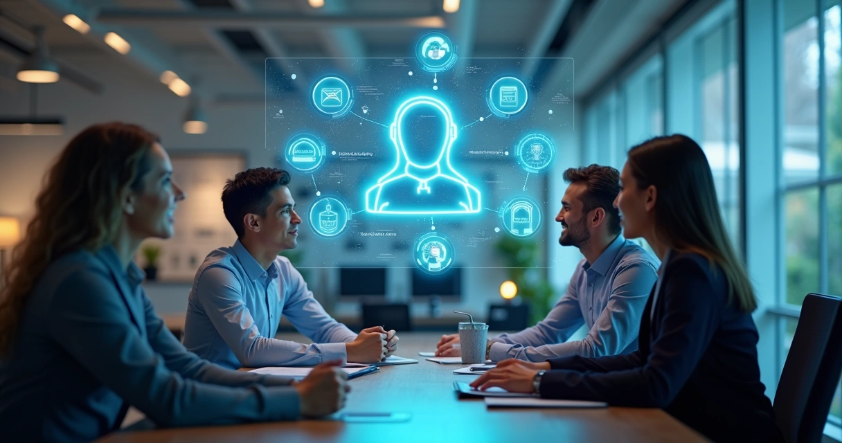Assistente virtual representando IA em conversa com time de vendas 