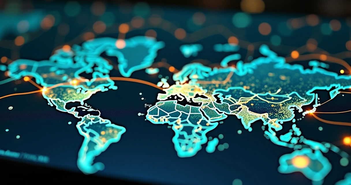 Ilustração de IA otimizando rotas de entrega em mapas digitais 