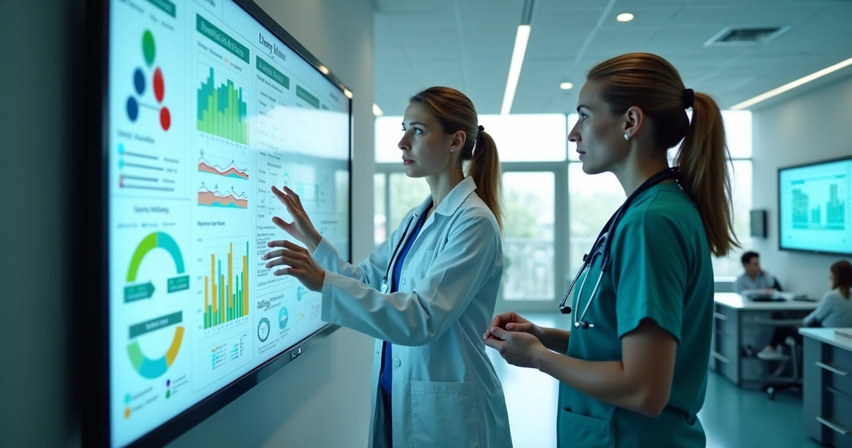 Profissionais da saúde analisando diagnostico com IA