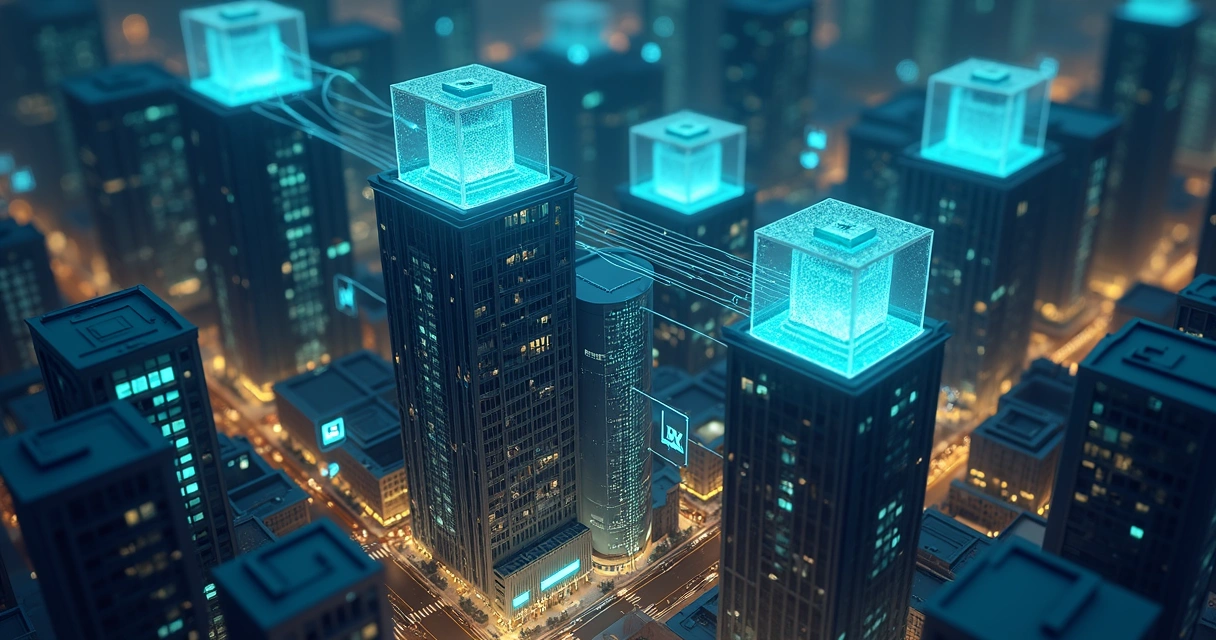 Cidade financeira brasileira à noite com inteligência artificial analisando dados em 3D 