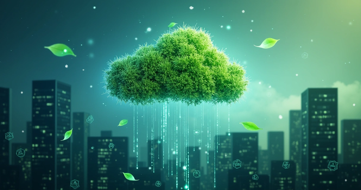 Conceito de nuvem tecnológica com elementos de sustentabilidade 