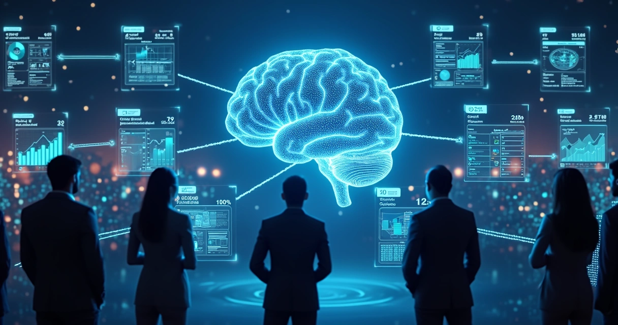 Cérebro digital conectado a trajetórias de aprendizado com dados em painel futurista 