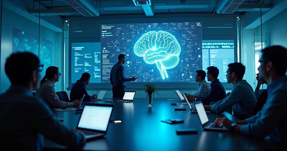 Representação de IA auxiliando treinamento corporativo 