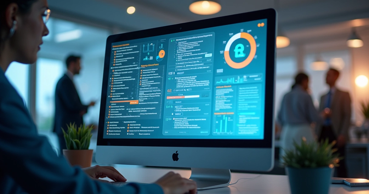 Computador analisando pilha de currículos digitalmente 