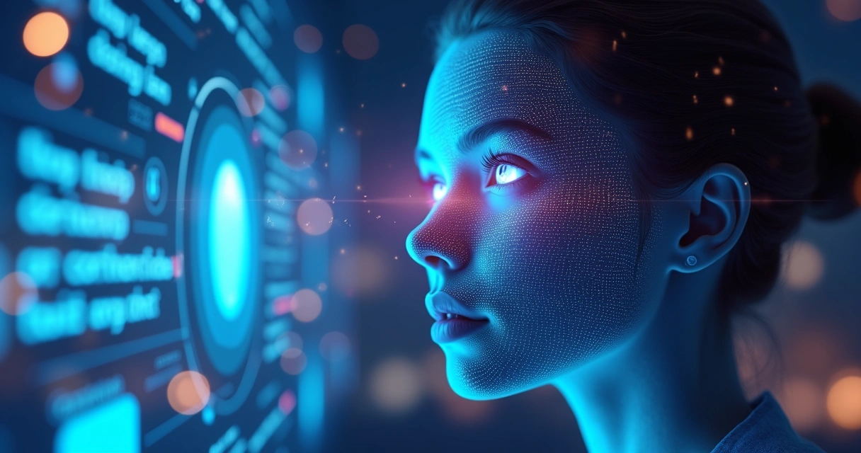 IA observando imagens e entendendo textos em uma tela digital 