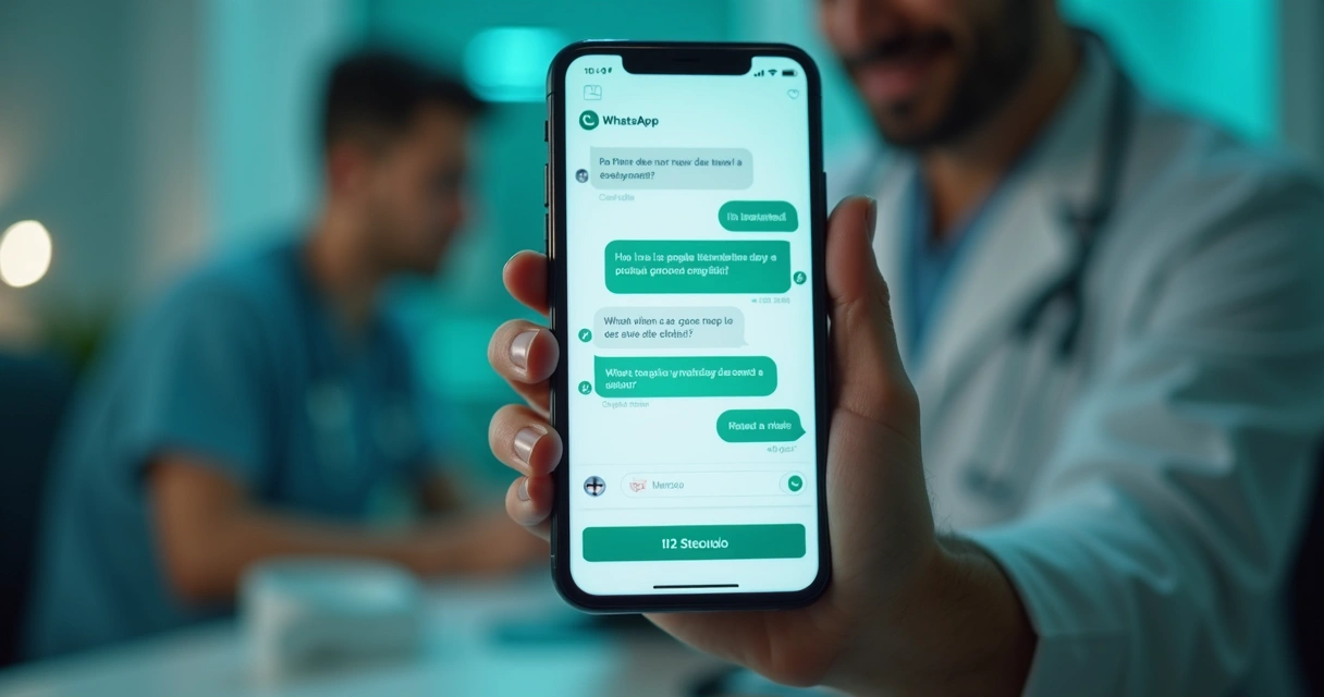 WhatsApp de clínica mostrando IA agendando consulta em segundos, interface clara e moderna 