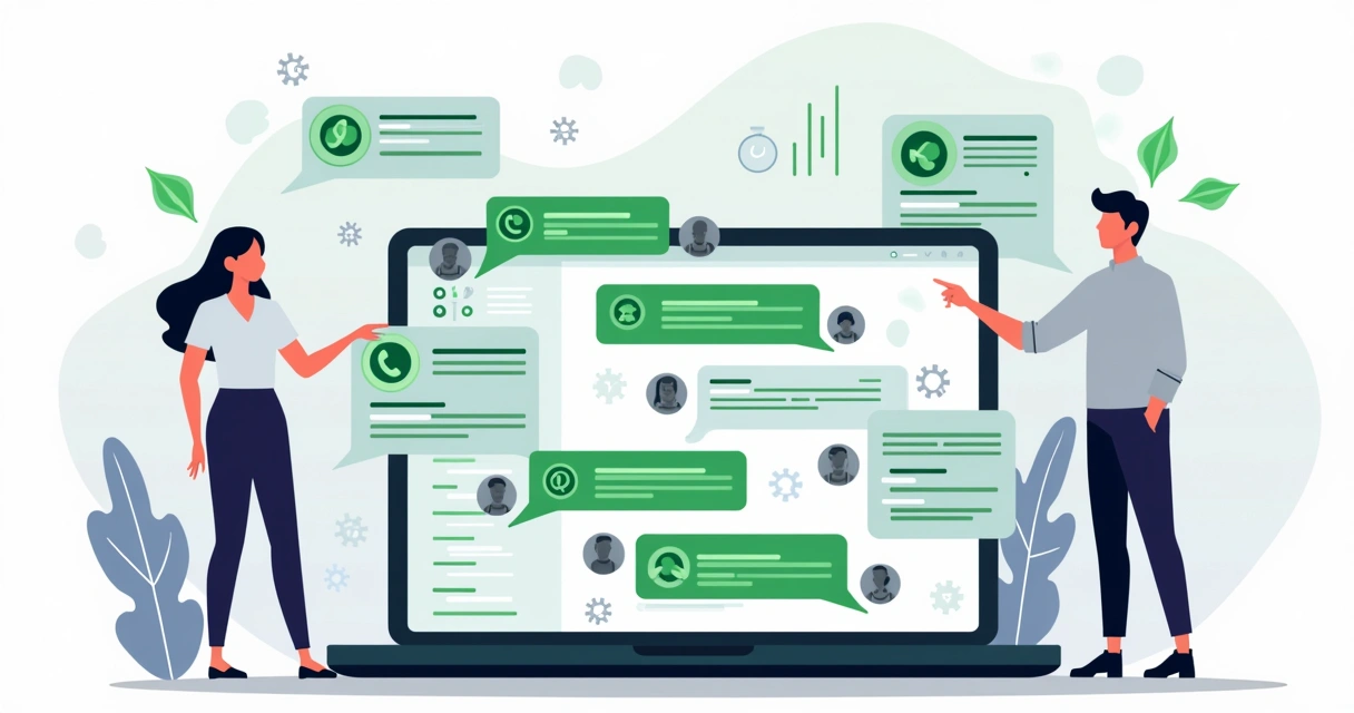 Ilustração de painel com IA criando mensagens personalizadas para WhatsApp 