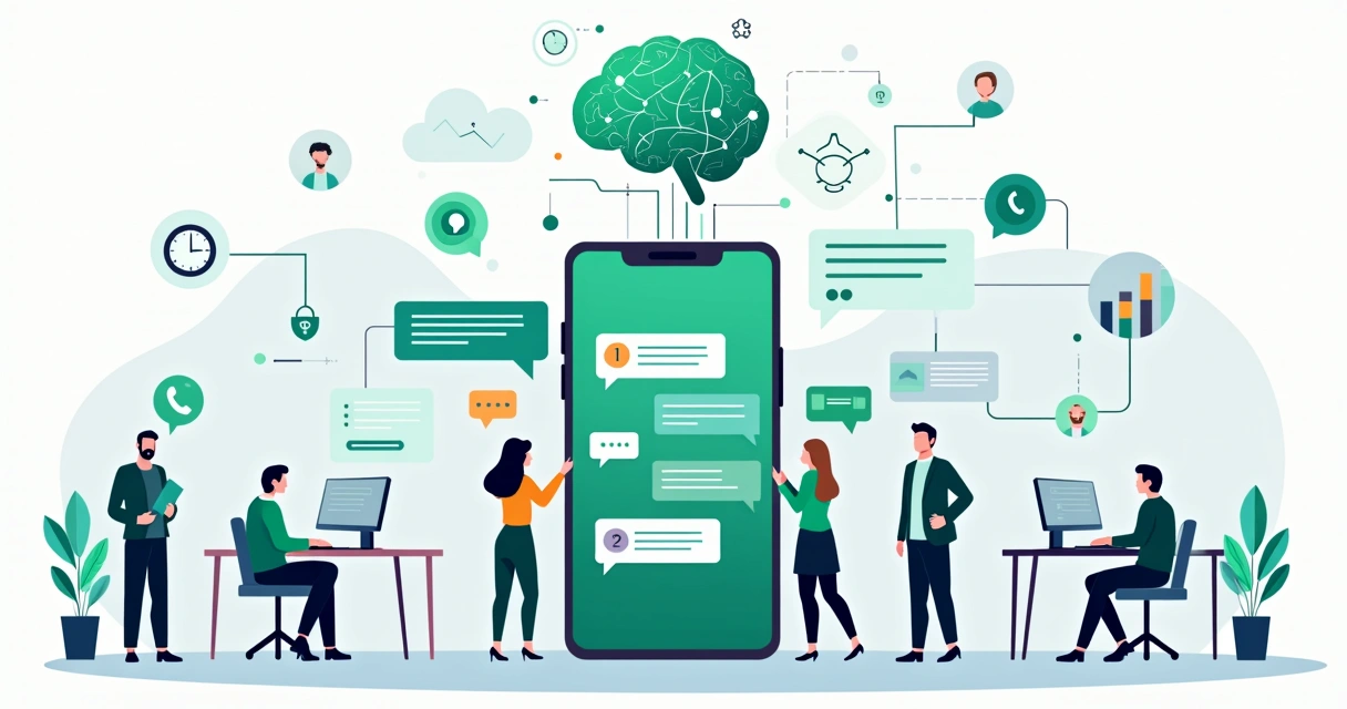Ilustração de IA conectada ao WhatsApp para vendas e atendimento 
