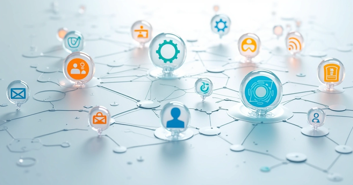 Ícones de automação digital conectados entre si com cores diferentes 