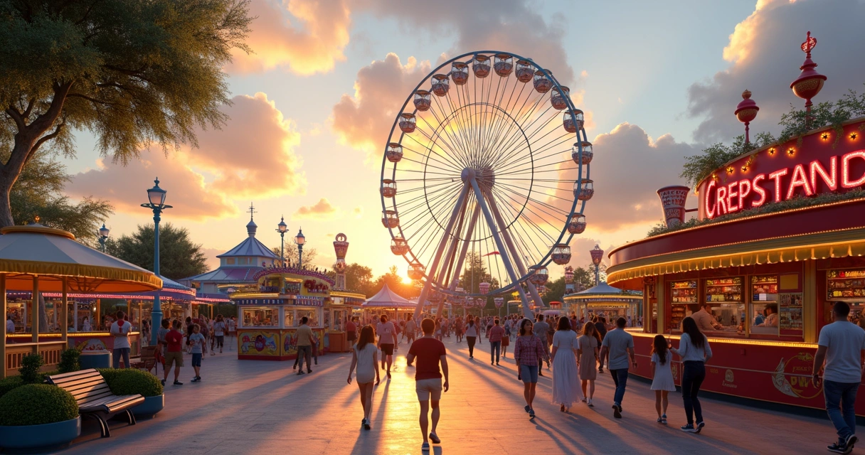 Família em parque com roda-gigante e atrações variadas em Orlando 