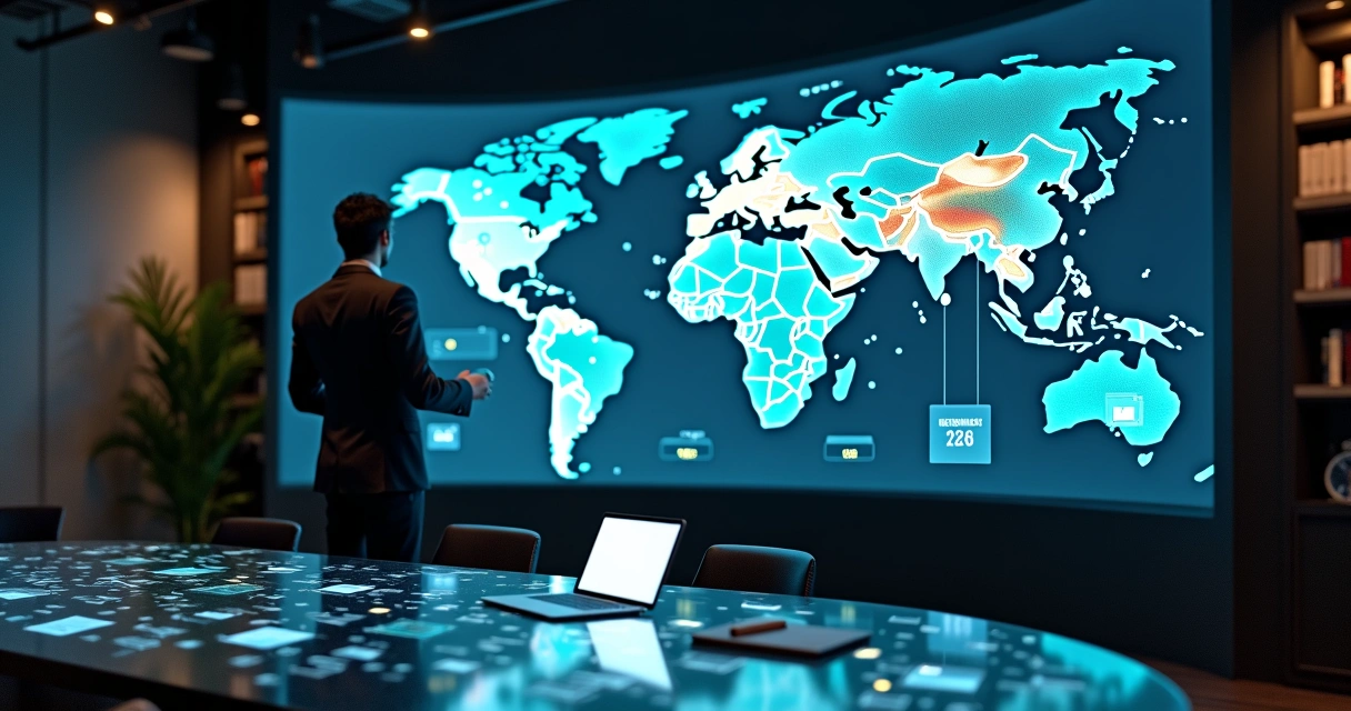 Gestor analisa mapa dinâmico com perfis de clientes e mercados em mudança 