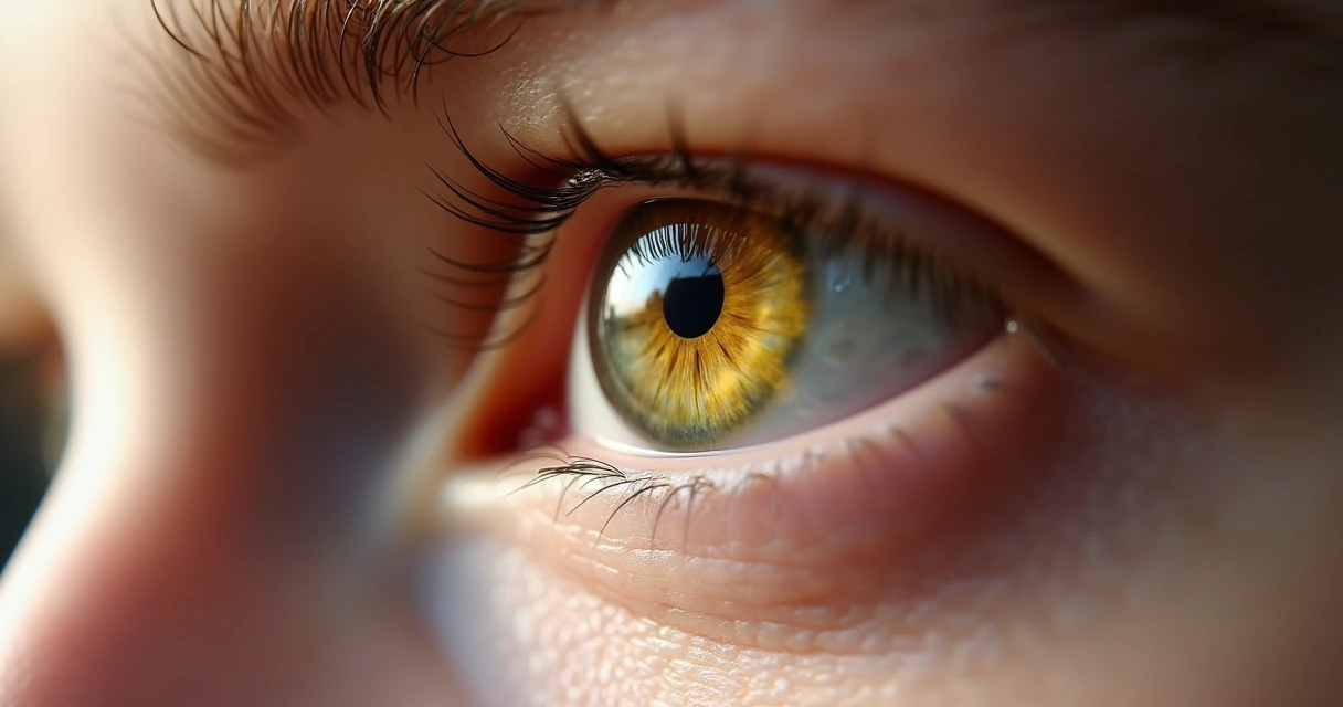 Detalhe do olho com icterícia e início de amarelamento