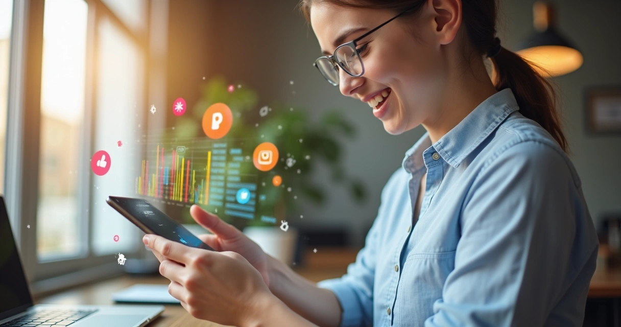 Pessoa segurando um telefone e respondendo enquete digital